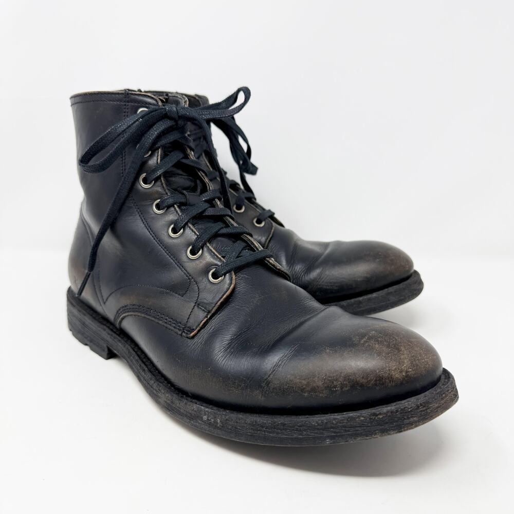 Frye Black/Brown Distressed Leather Lace Up Boots Men's Size 9.5 Made in Mexico